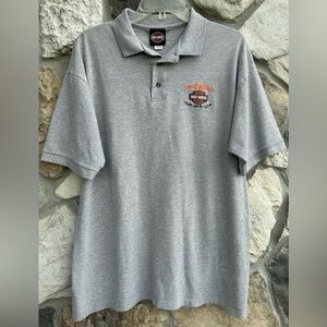 Harley Davidson Kuwait Shirt Mens Sz L Gray Polo Embroidered Patch Casual Biker